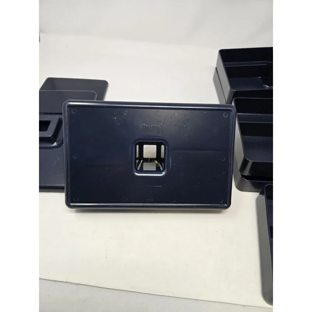 VINTAGE TUPPERWARE 4 PIECE STACKABLE JEWELRY DESK ORGANIZER NAVY BLUE SET OF 2